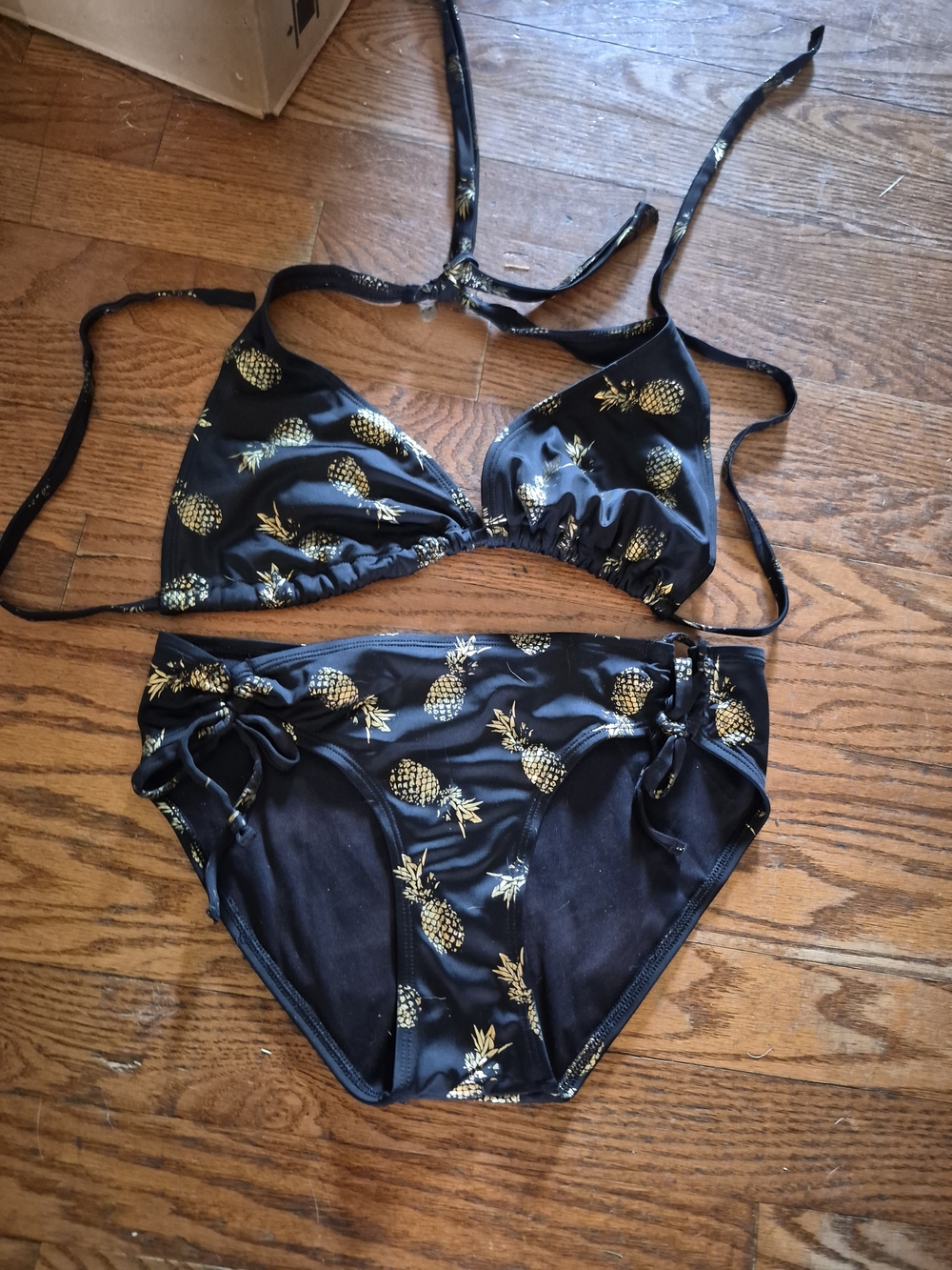City Streets Black Bikini with Gold Pineapple Print